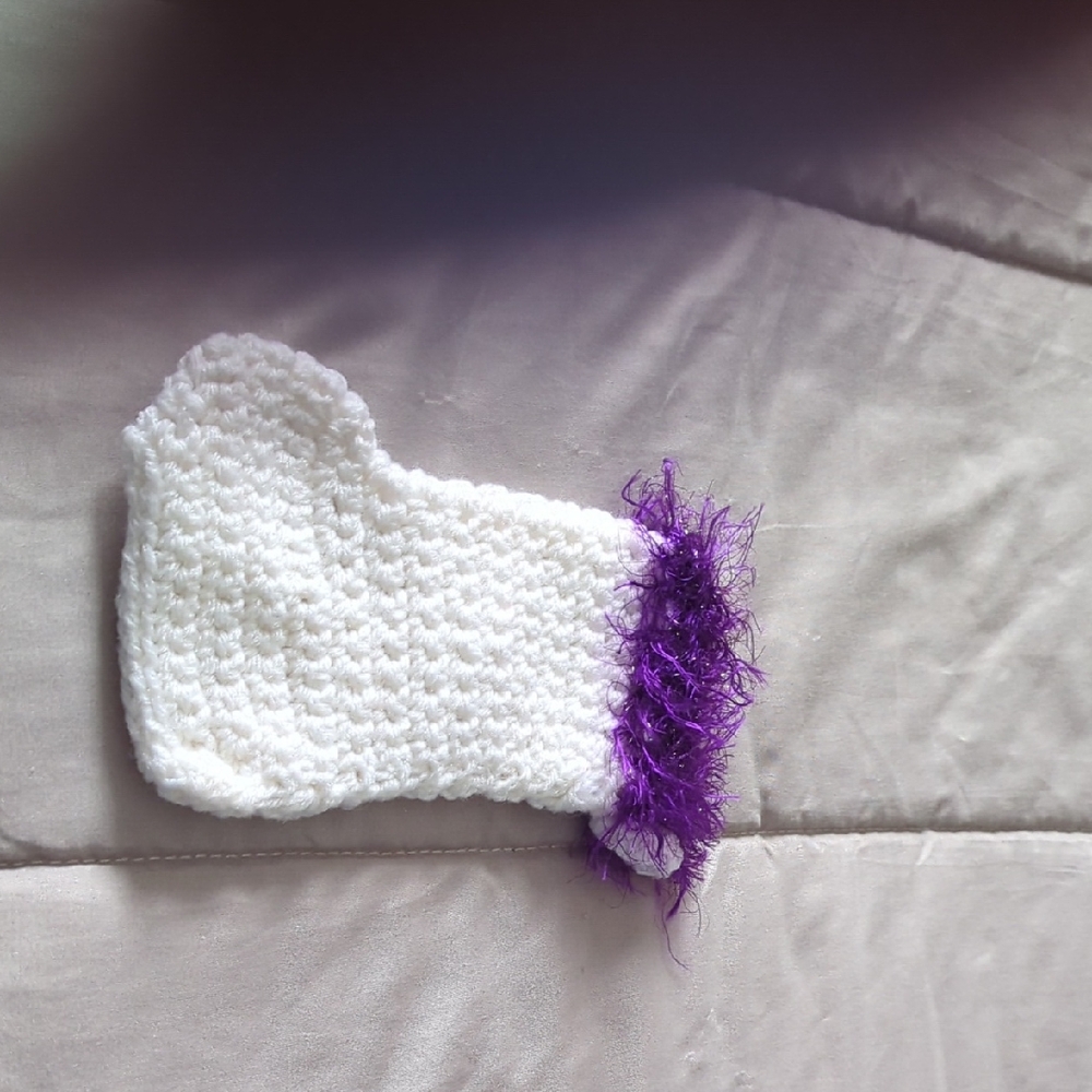 Charming White and Purple Small Christmas Stocking